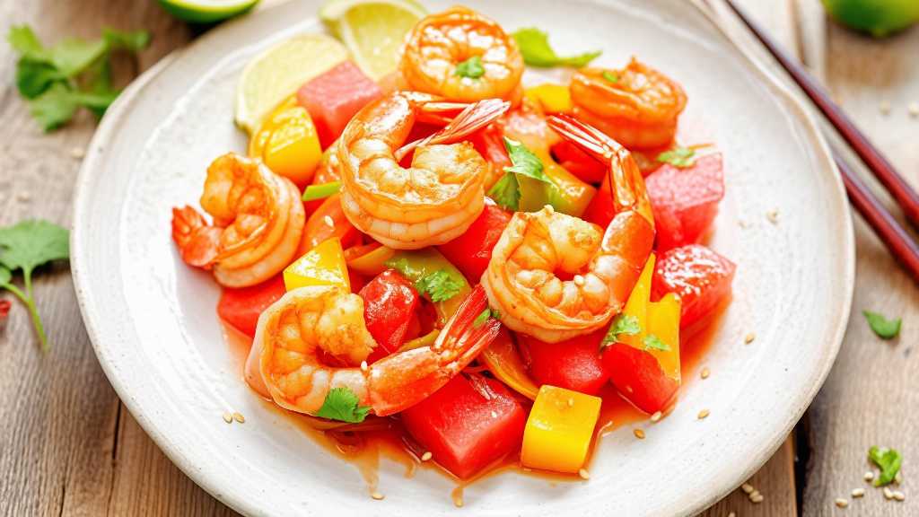 Spicy Shrimp Stir-Fry with Bell Peppers and Watermelon