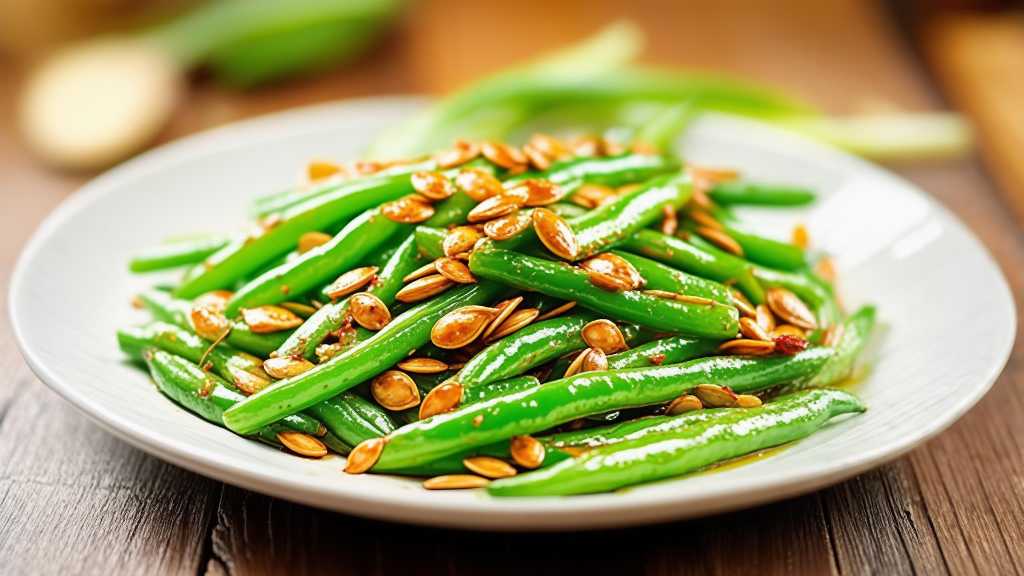 Spicy Roasted Pumpkin Seeds and Green Beans Stir Fry