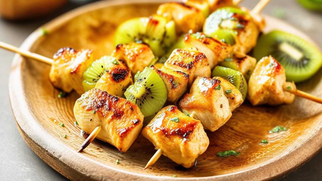 Garlic-Ginger Kiwi Chicken Skewers