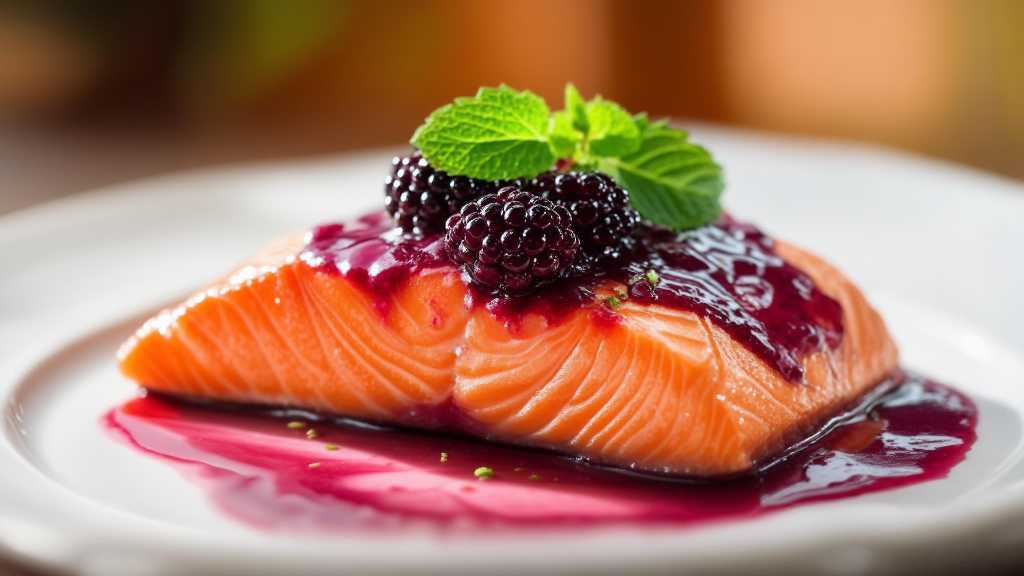 Green Tea Poached Salmon with Blackberry Sauce