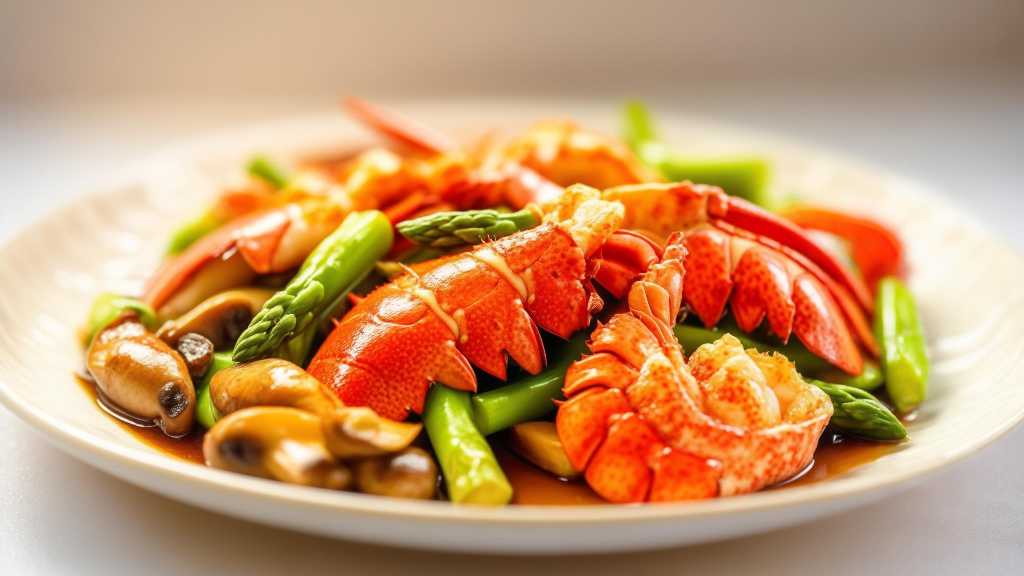 Lobster Stir Fry with Asparagus and Mushrooms