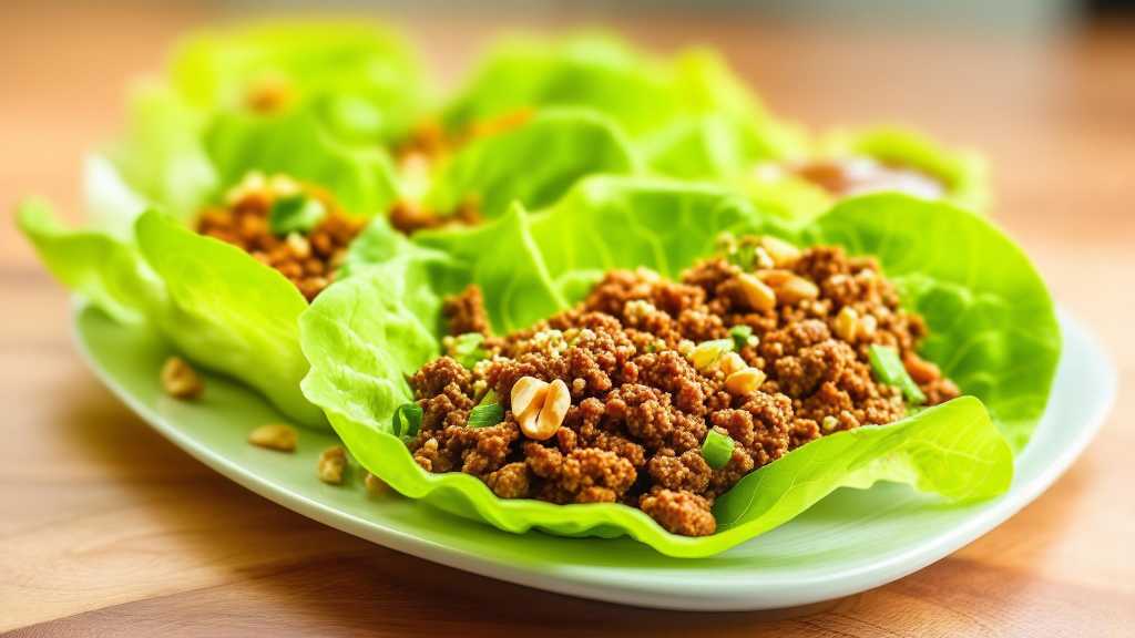 Lettuce Wraps with Spicy Beef and Crunchy Topping