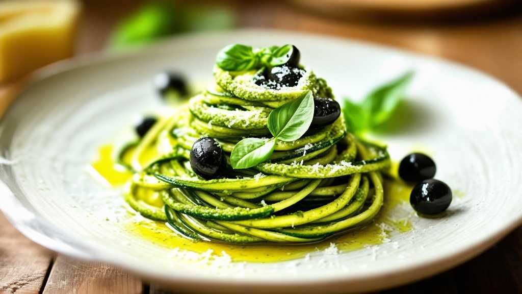 Zucchini Noodles with Pesto and Olives