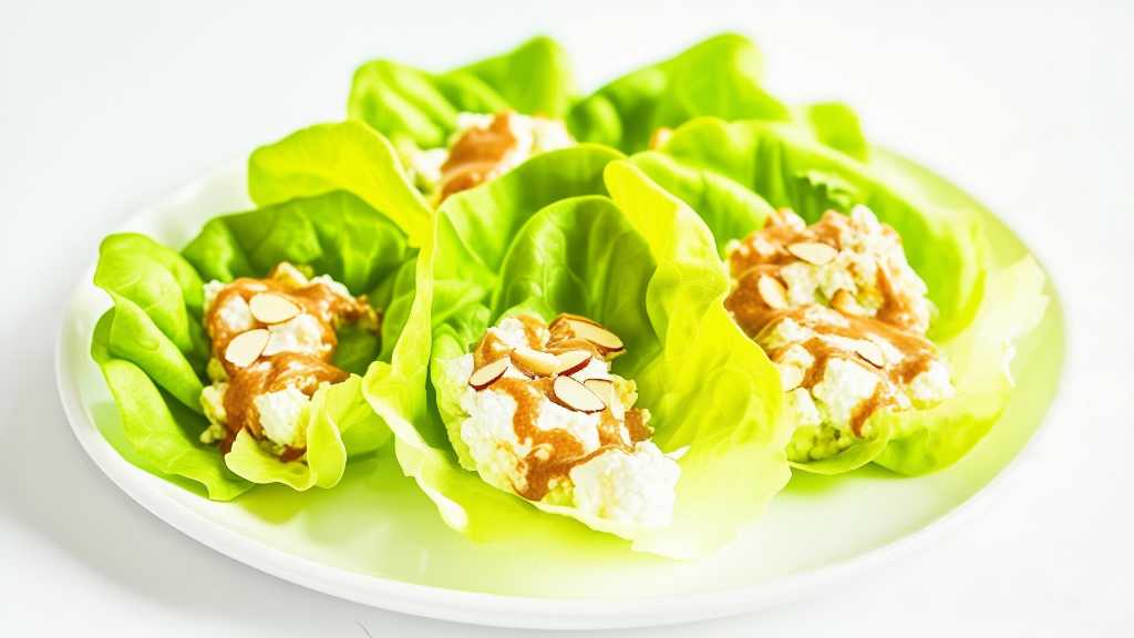 Cottage Cheese Lettuce Wraps with Almond Butter Sauce