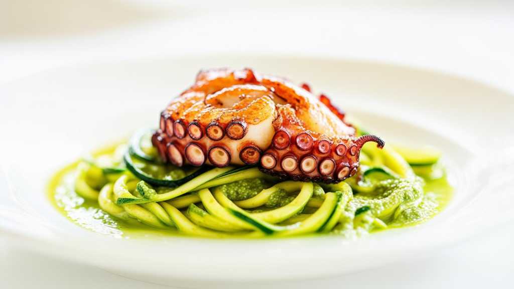 Grilled Octopus with Pesto and Zucchini Noodles