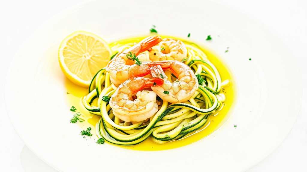 Zucchini Noodles with Prawns in Olive Oil