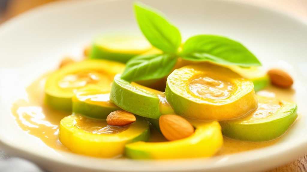 Basil and Chayote Stir Fry with Almond Butter Sauce