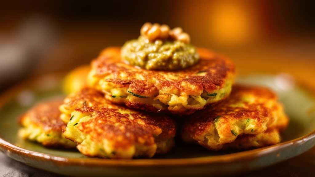 Keto Zucchini Fritters with Walnut Pesto