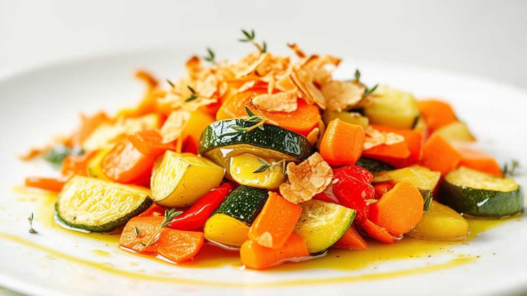 Olive Oil and Thyme Roasted Vegetables with Coconut Flakes