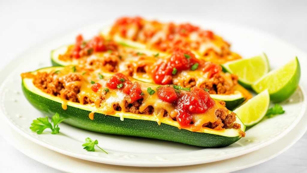 Zucchini Boats Stuffed with Spicy Ground Beef