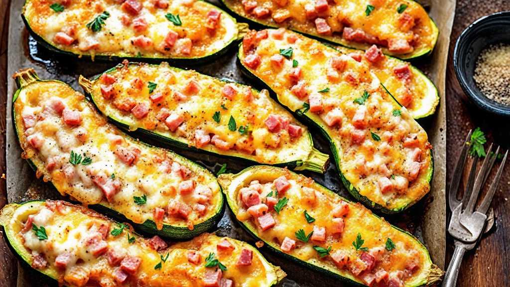 Ham and Mozzarella Stuffed Zucchini Boats