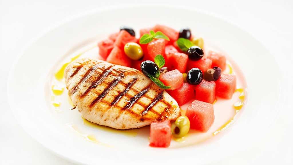 Grilled Chicken with Watermelon and Olive Salad