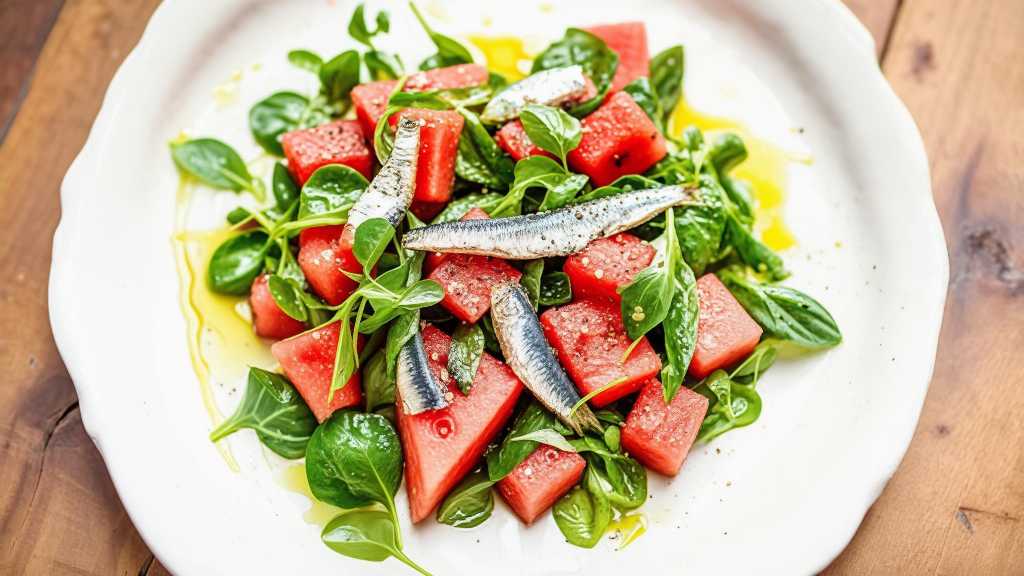Watermelon, Leafy Greens, and Sardine Salad