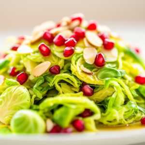 Shaved Brussels Sprouts Salad with Pomegranate and Almonds