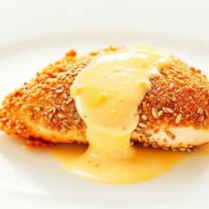 Sunflower Seed Crusted Chicken with Cheese Sauce
