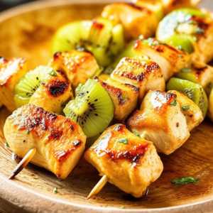 Garlic-Ginger Kiwi Chicken Skewers