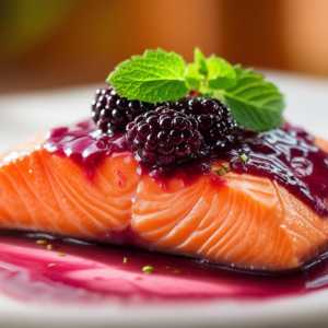 Green Tea Poached Salmon with Blackberry Sauce