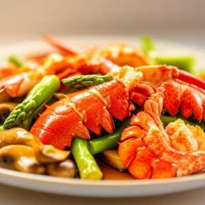 Lobster Stir Fry with Asparagus and Mushrooms