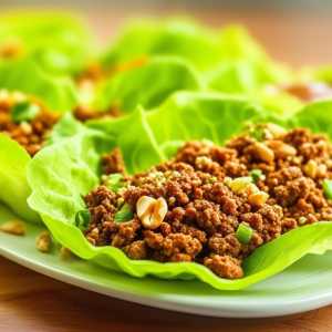 Lettuce Wraps with Spicy Beef and Crunchy Topping