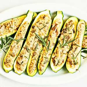 Rosemary, Coffee, and Sardine Stuffed Zucchini Boats