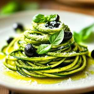 Zucchini Noodles with Pesto and Olives