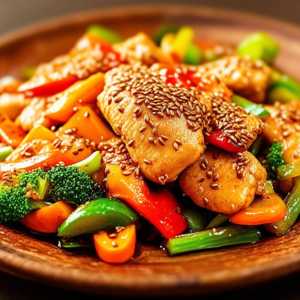 Garlic Flaxseed Stir Fry with Chicken and Vegetables