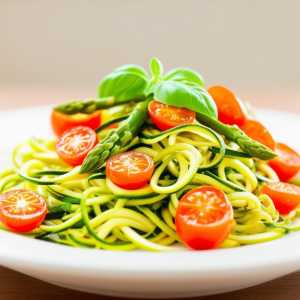 Zucchini Noodles with Tomato & Asparagus,
