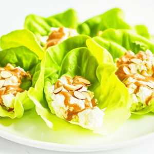 Cottage Cheese Lettuce Wraps with Almond Butter Sauce