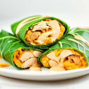 Collard Green Wraps Stuffed with Chicken and Cheese