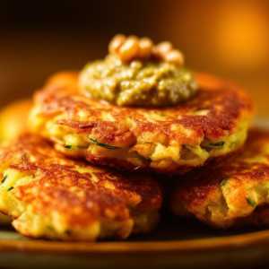 Keto Zucchini Fritters with Walnut Pesto