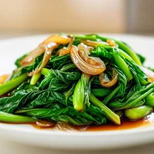 Stir-Fried Leafy Greens with Onions and Soy Sauce