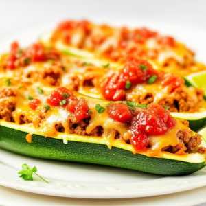 Zucchini Boats Stuffed with Spicy Ground Beef