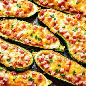 Ham and Mozzarella Stuffed Zucchini Boats