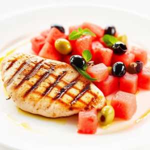 Grilled Chicken with Watermelon and Olive Salad