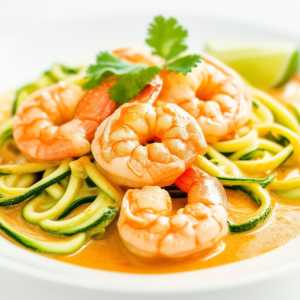 Zucchini Noodles with Prawns in Coconut Sauce