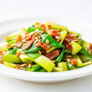 Leek, Bacon, and Sunflower Seed Stir-Fry