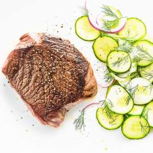 Peppered Steak with Cucumber Salad